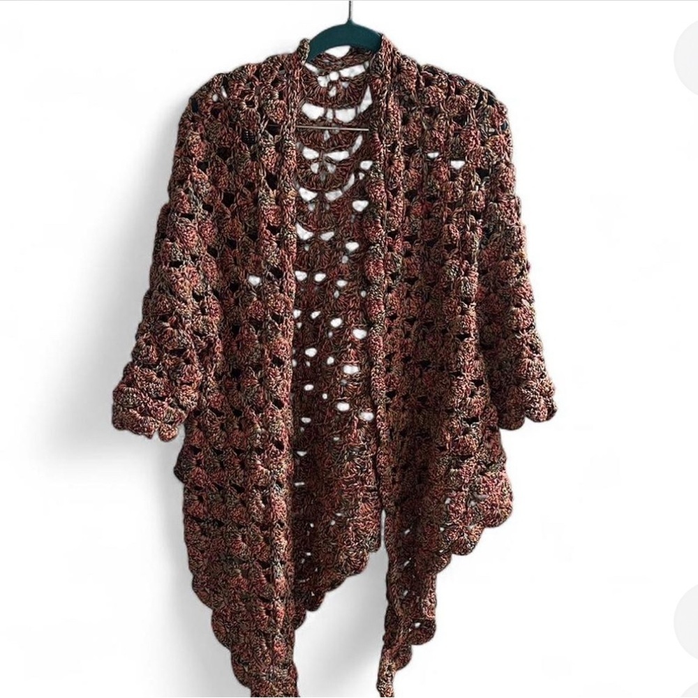 Cozy Multicolor Open-Front Crotchet Shrug Poncho Multicolor Handmade No Size
